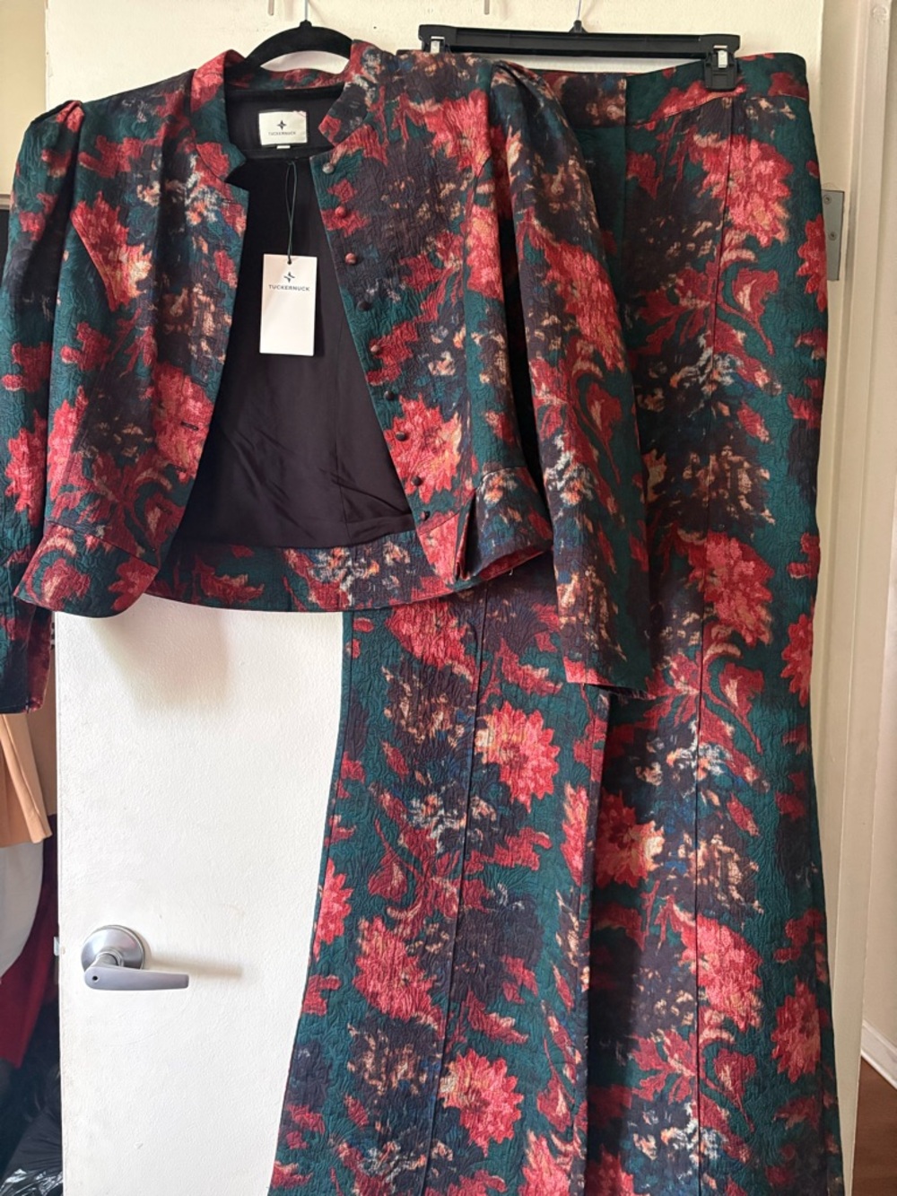 Tuckernuck Floral Textured Jacket in Teal, Red, and Pink
